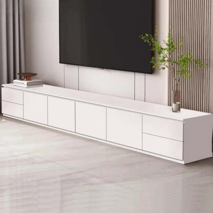 Gray Oak Wood Rectangular TV Stand with Storage — Warm White