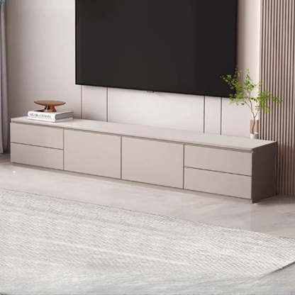 Gray Oak Wood Rectangular TV Stand with Storage — Warm White