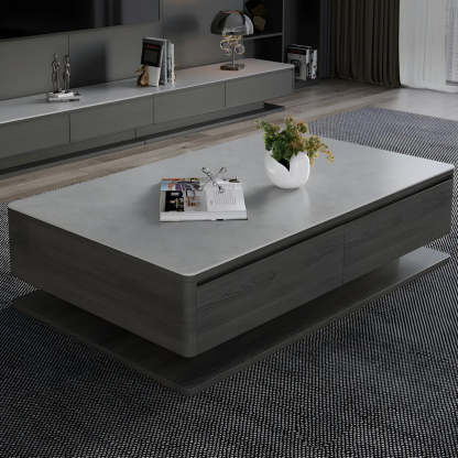 Gray Rectangular Stone Coffee Table with Drawers