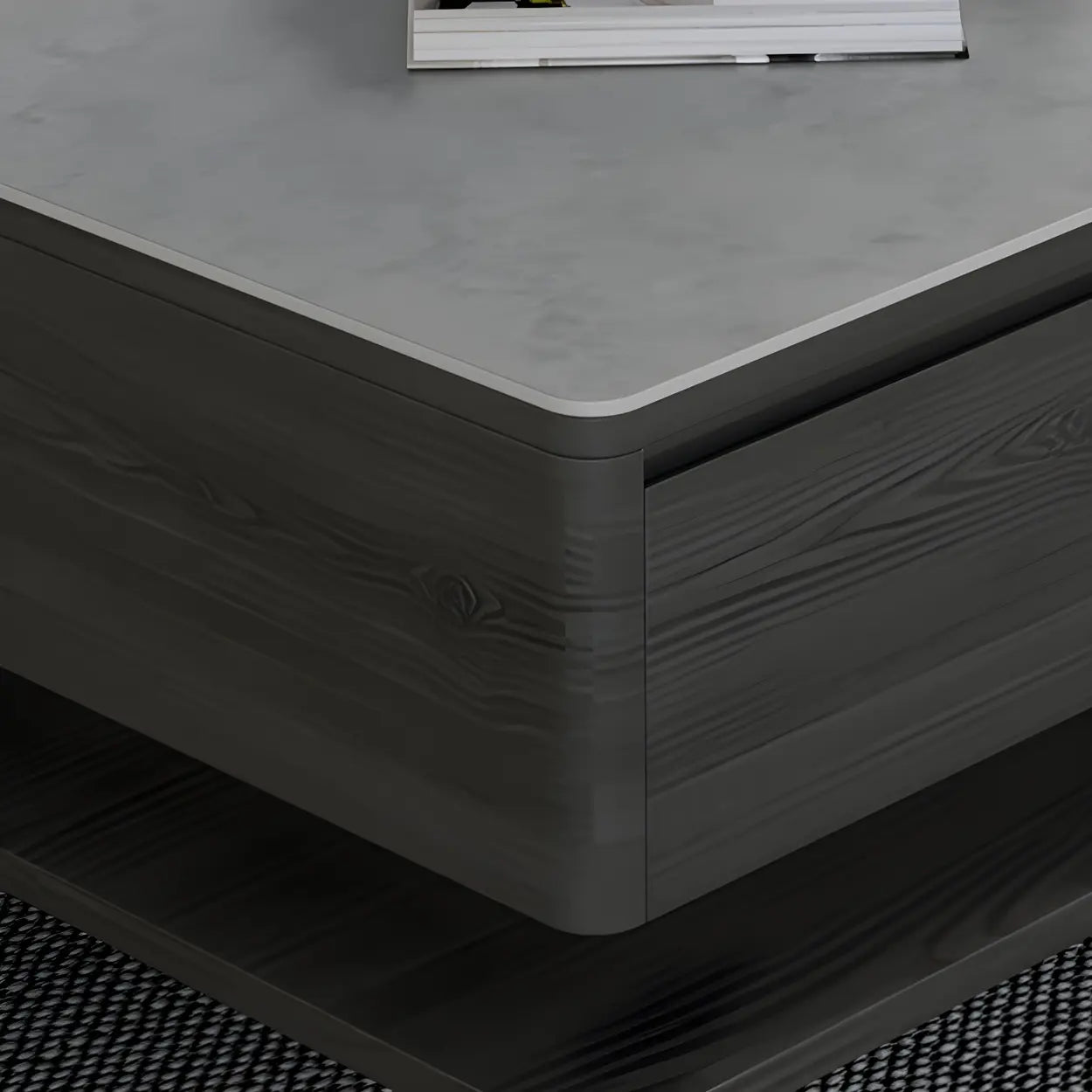 Gray Rectangular Stone Coffee Table with Drawers