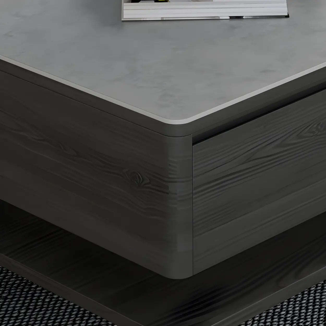 Gray Rectangular Stone Coffee Table with Drawers