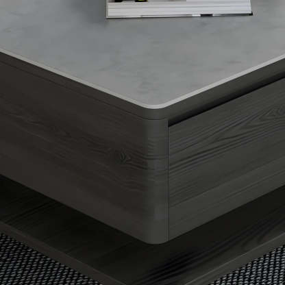 Gray Rectangular Stone Coffee Table with Drawers