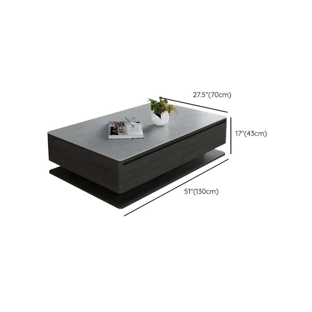 Gray Rectangular Stone Coffee Table with Drawers
