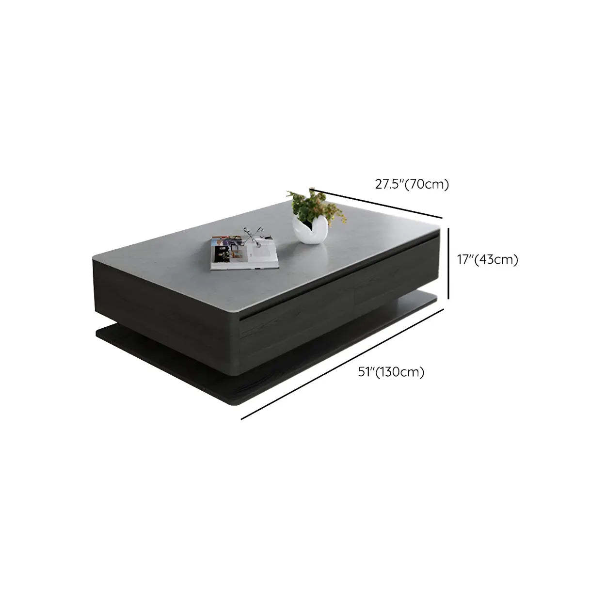 Gray Rectangular Stone Coffee Table with Drawers