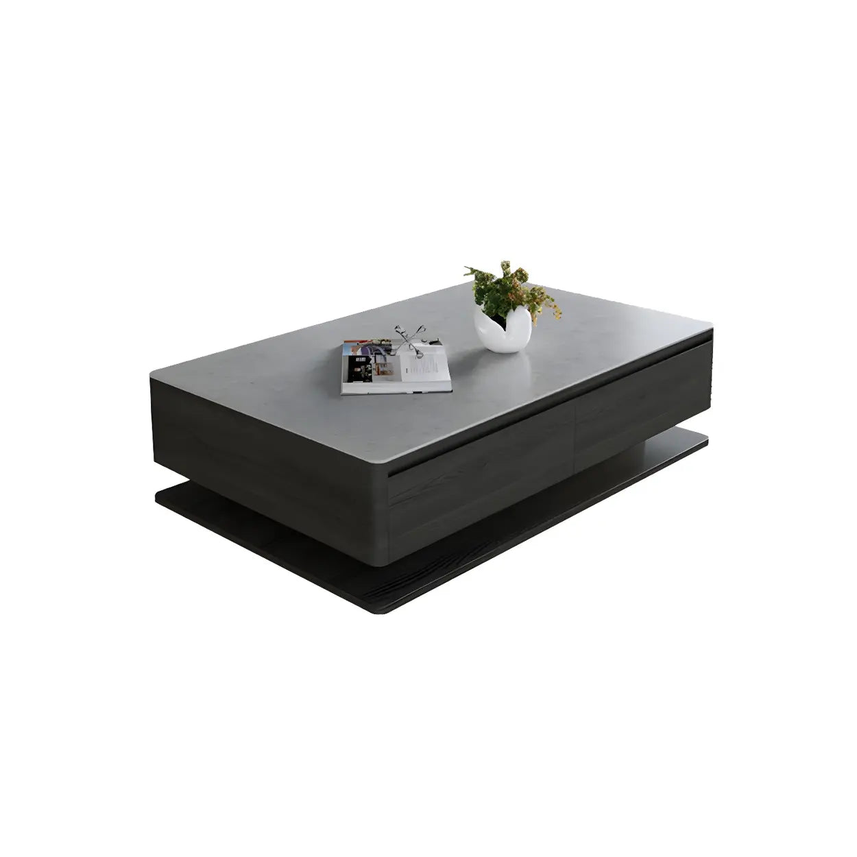 Gray Rectangular Stone Coffee Table with Drawers