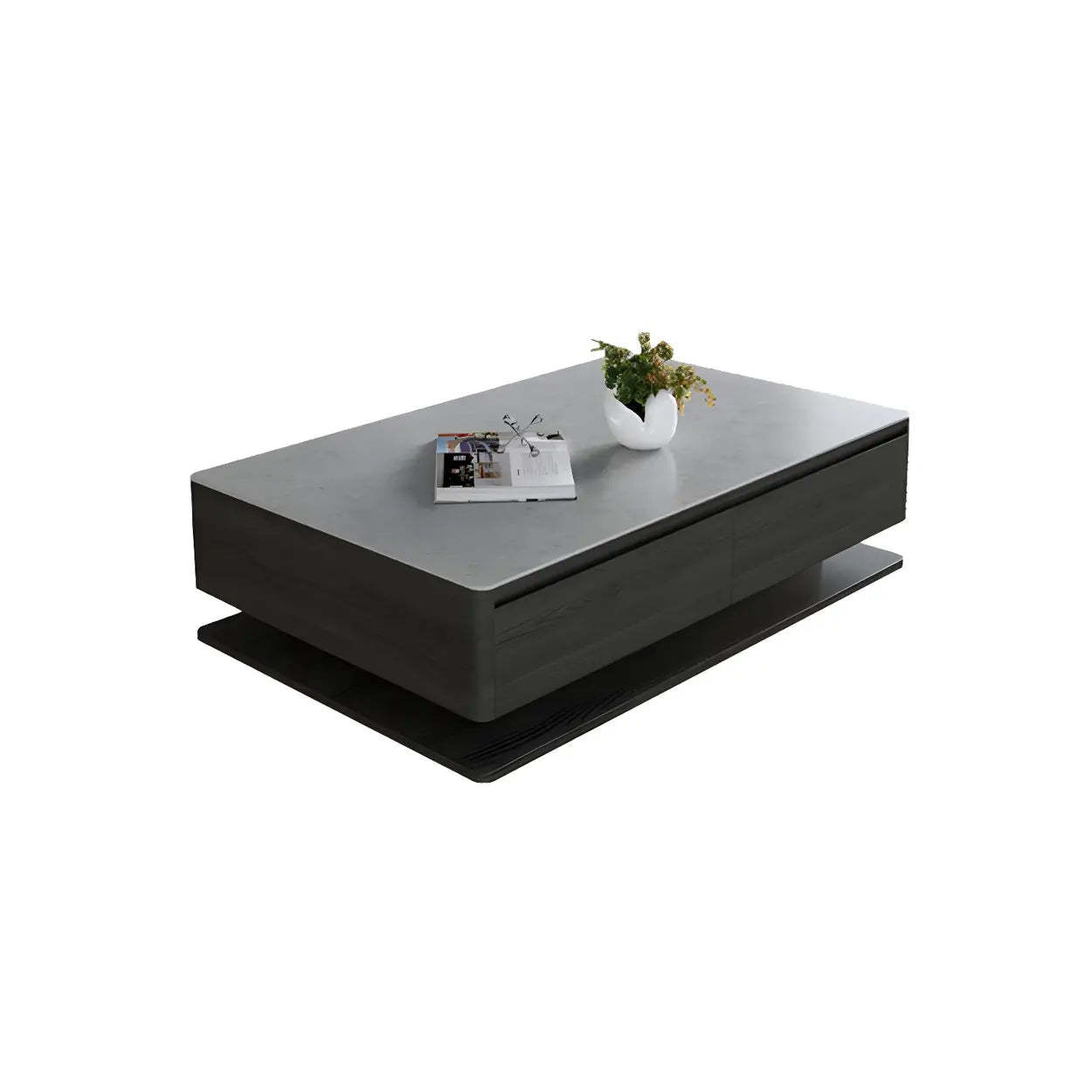Gray Rectangular Stone Coffee Table with Drawers