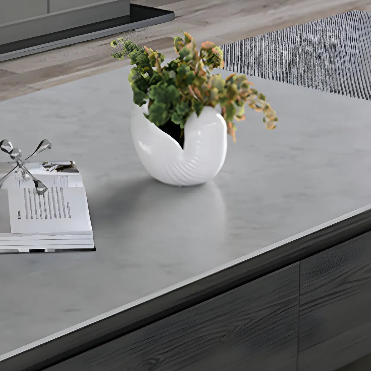 Gray Rectangular Stone Coffee Table with Drawers