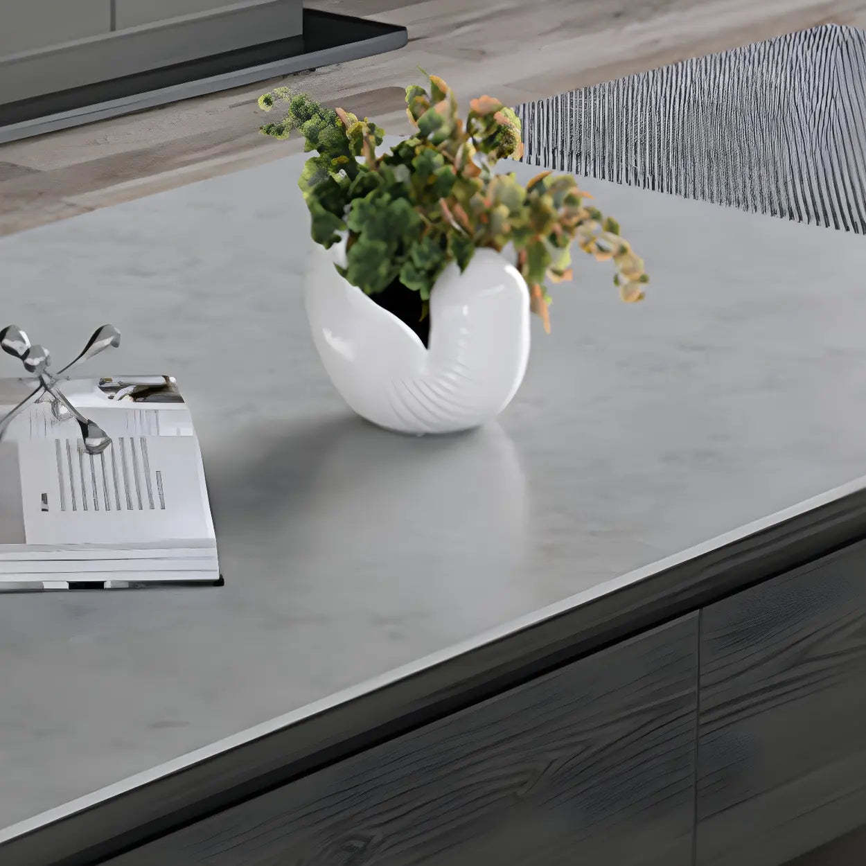 Gray Rectangular Stone Coffee Table with Drawers