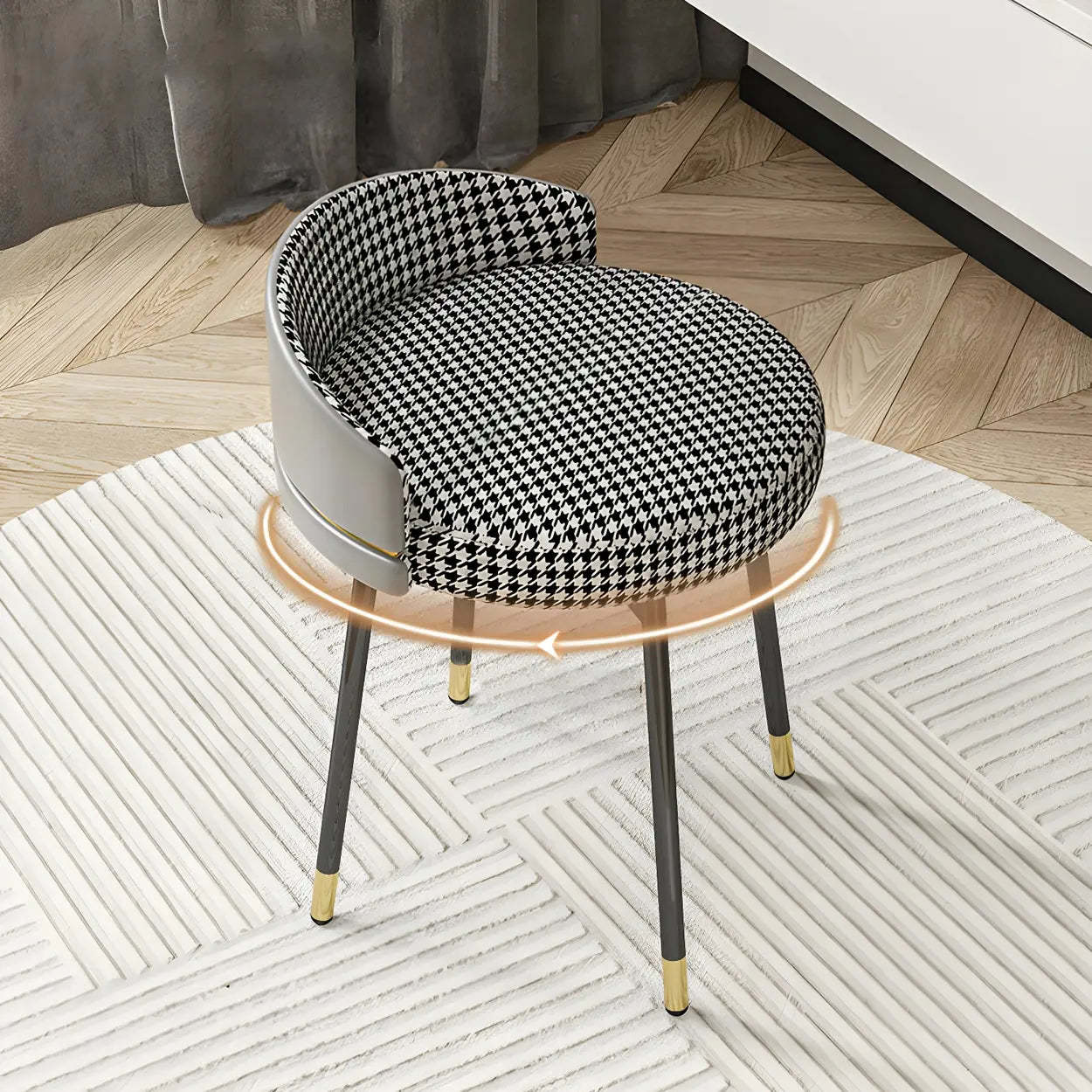 Round Leather Vanity Stool with Backrest