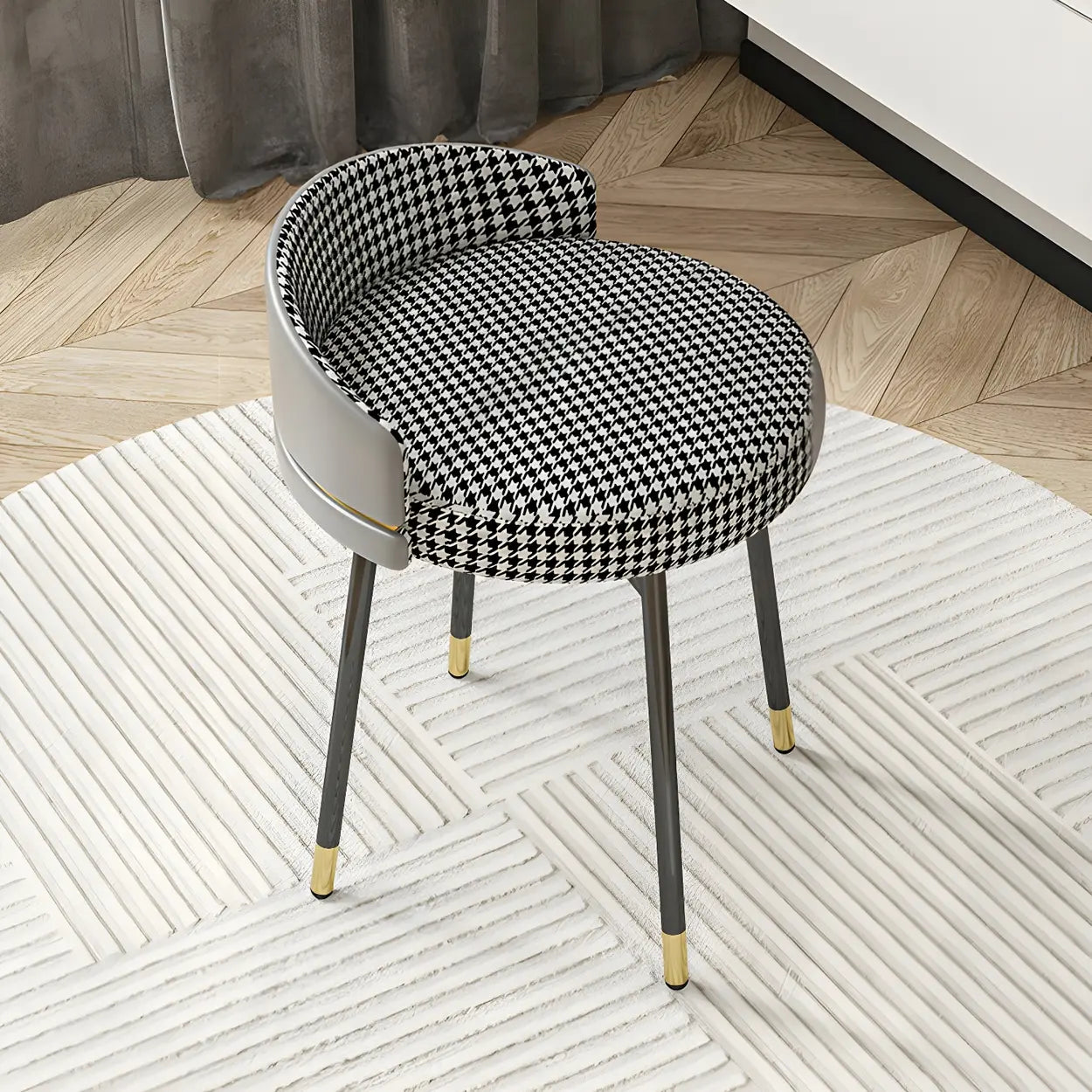 Round Leather Vanity Stool with Backrest