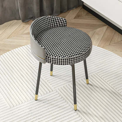 Round Leather Vanity Stool with Backrest