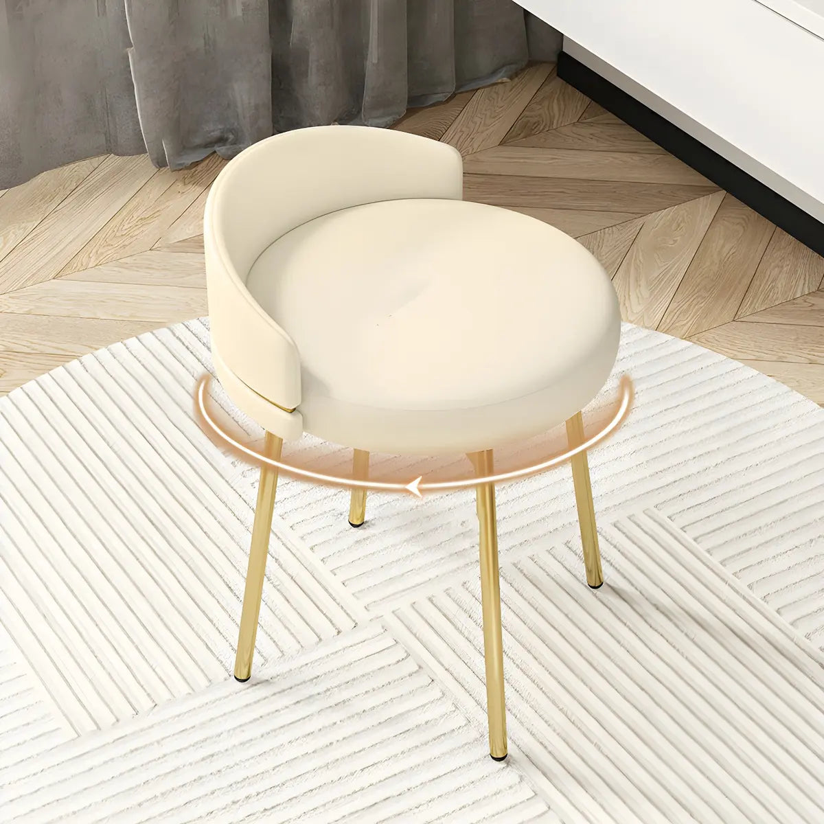 Round Leather Vanity Stool with Backrest