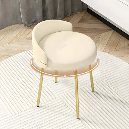 Round Leather Vanity Stool with Backrest