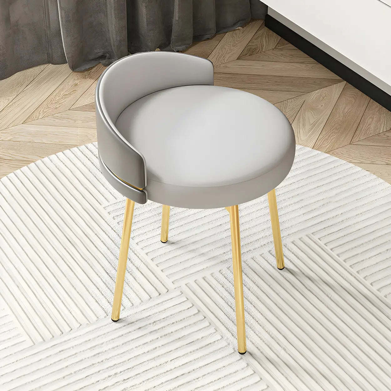 Round Leather Vanity Stool with Backrest