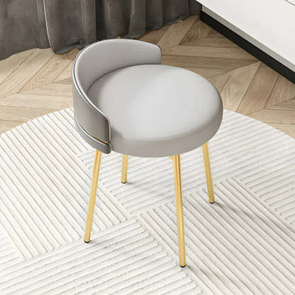 Round Leather Vanity Stool with Backrest