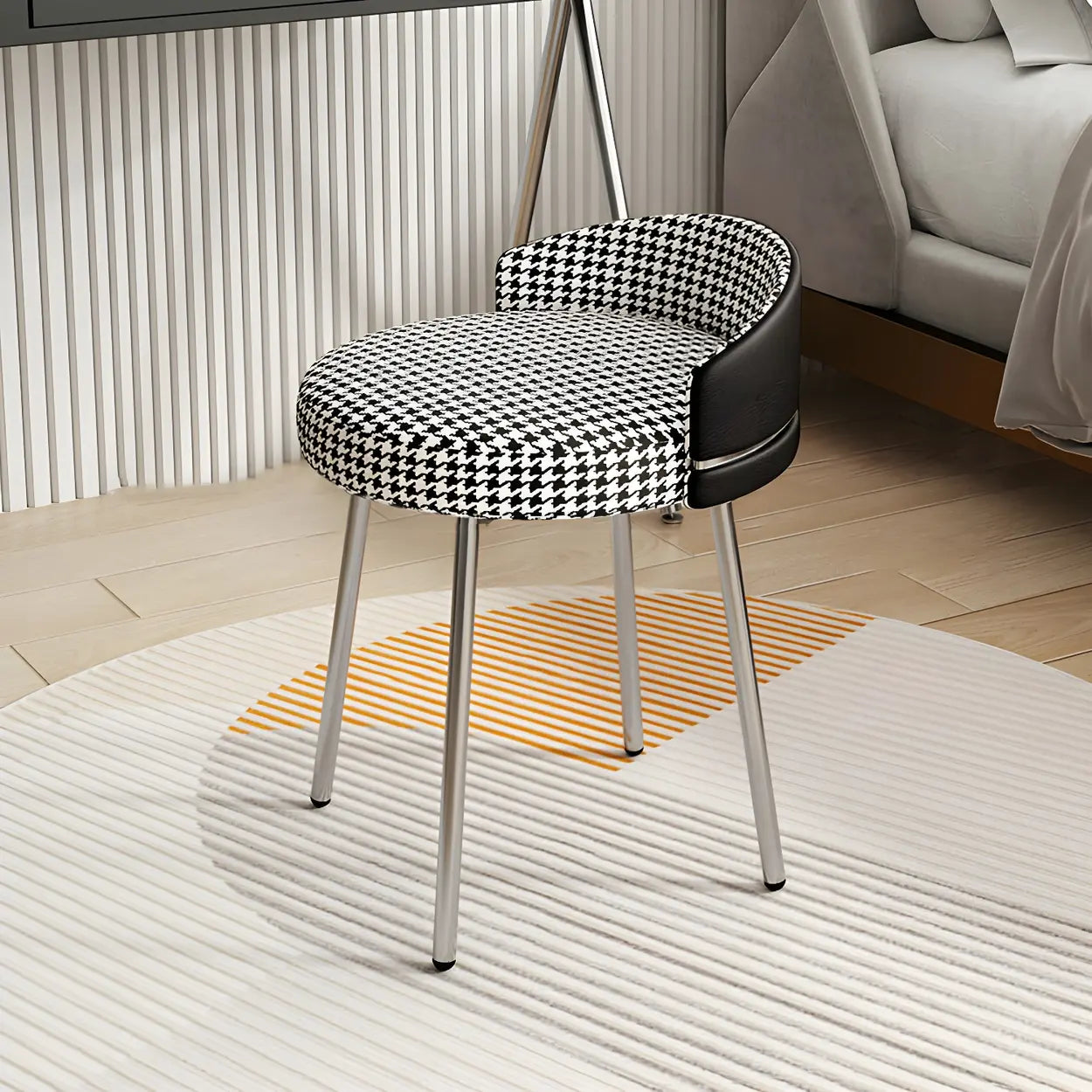 Round Leather Vanity Stool with Backrest
