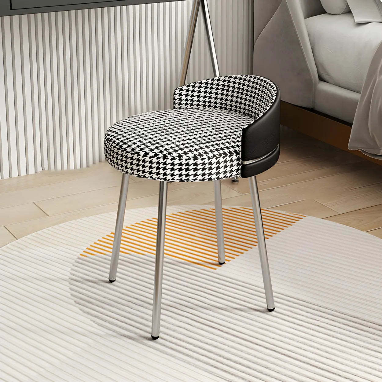 Round Leather Vanity Stool with Backrest