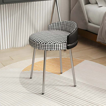 Round Leather Vanity Stool with Backrest