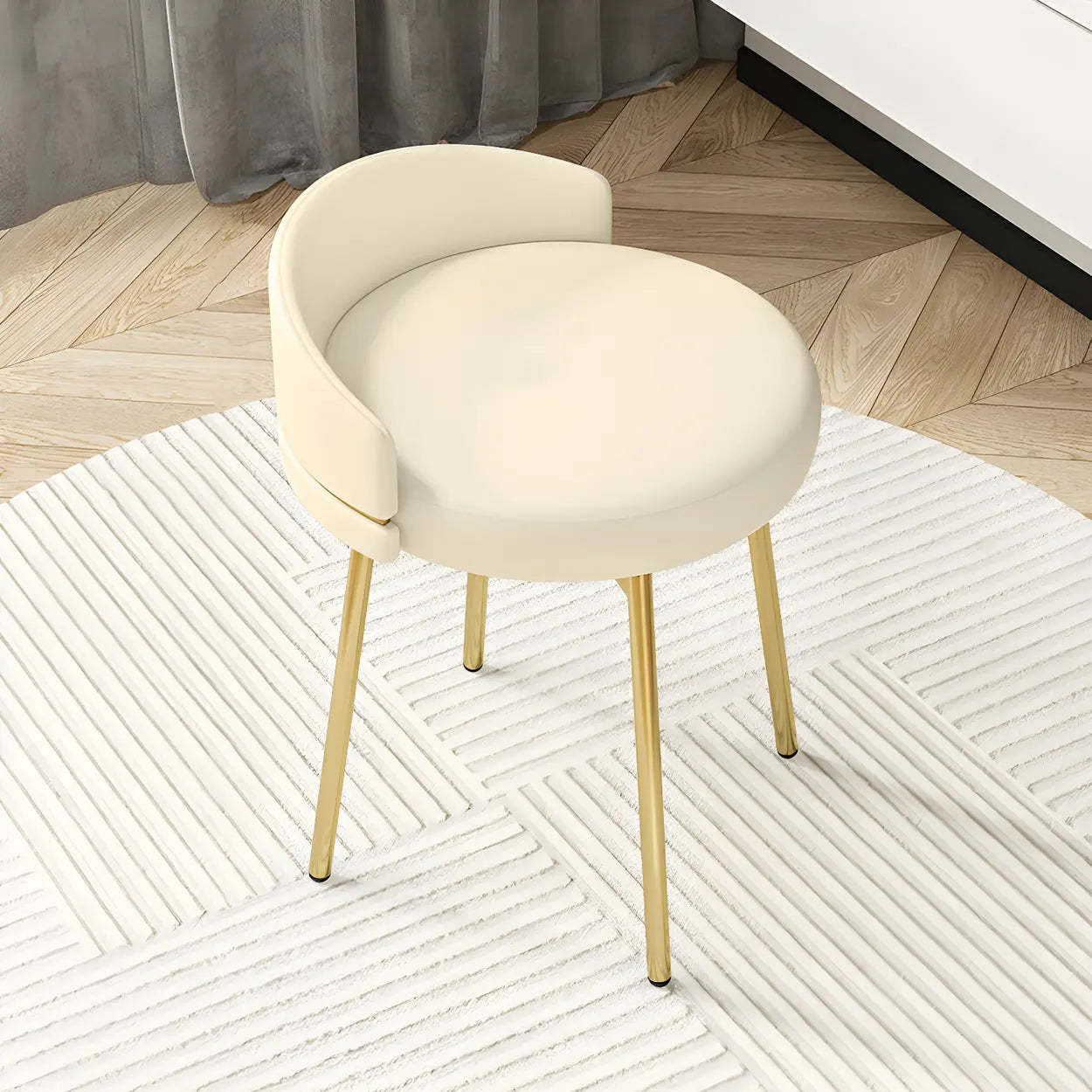 Round Leather Vanity Stool with Backrest