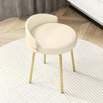 Round Leather Vanity Stool with Backrest
