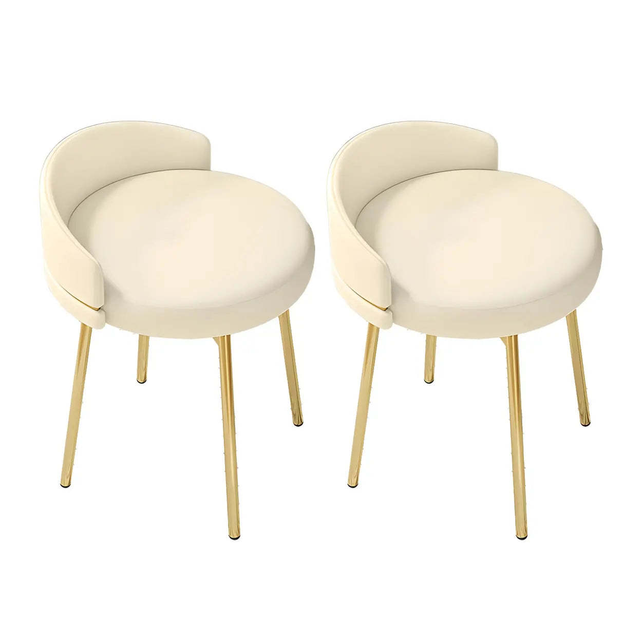 Round Leather Vanity Stool with Backrest