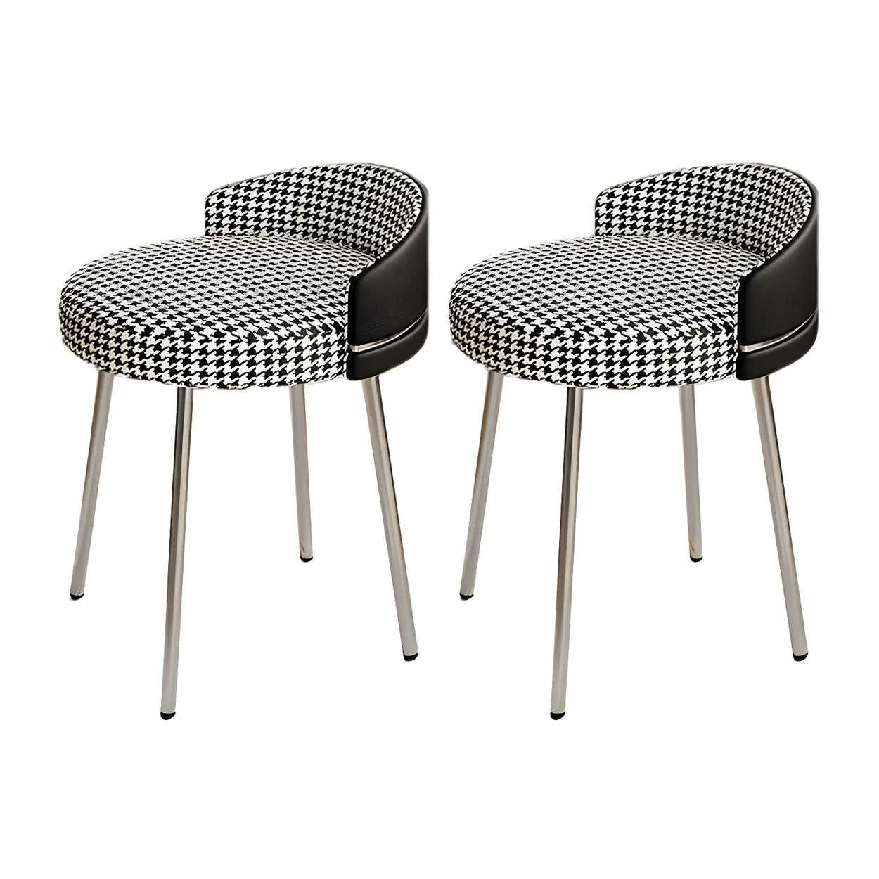 Round Leather Vanity Stool with Backrest