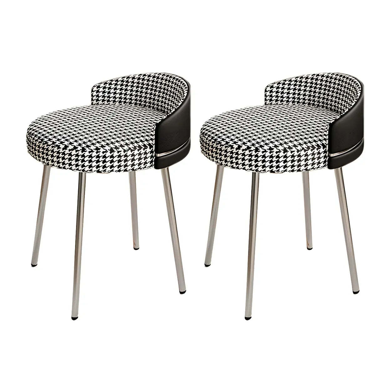 Round Leather Vanity Stool with Backrest