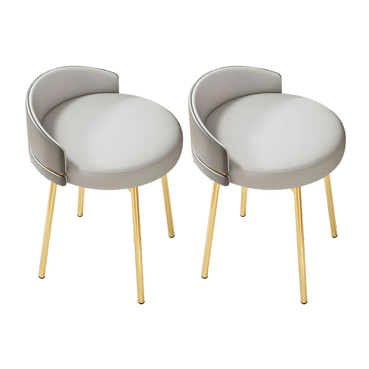 Round Leather Vanity Stool with Backrest