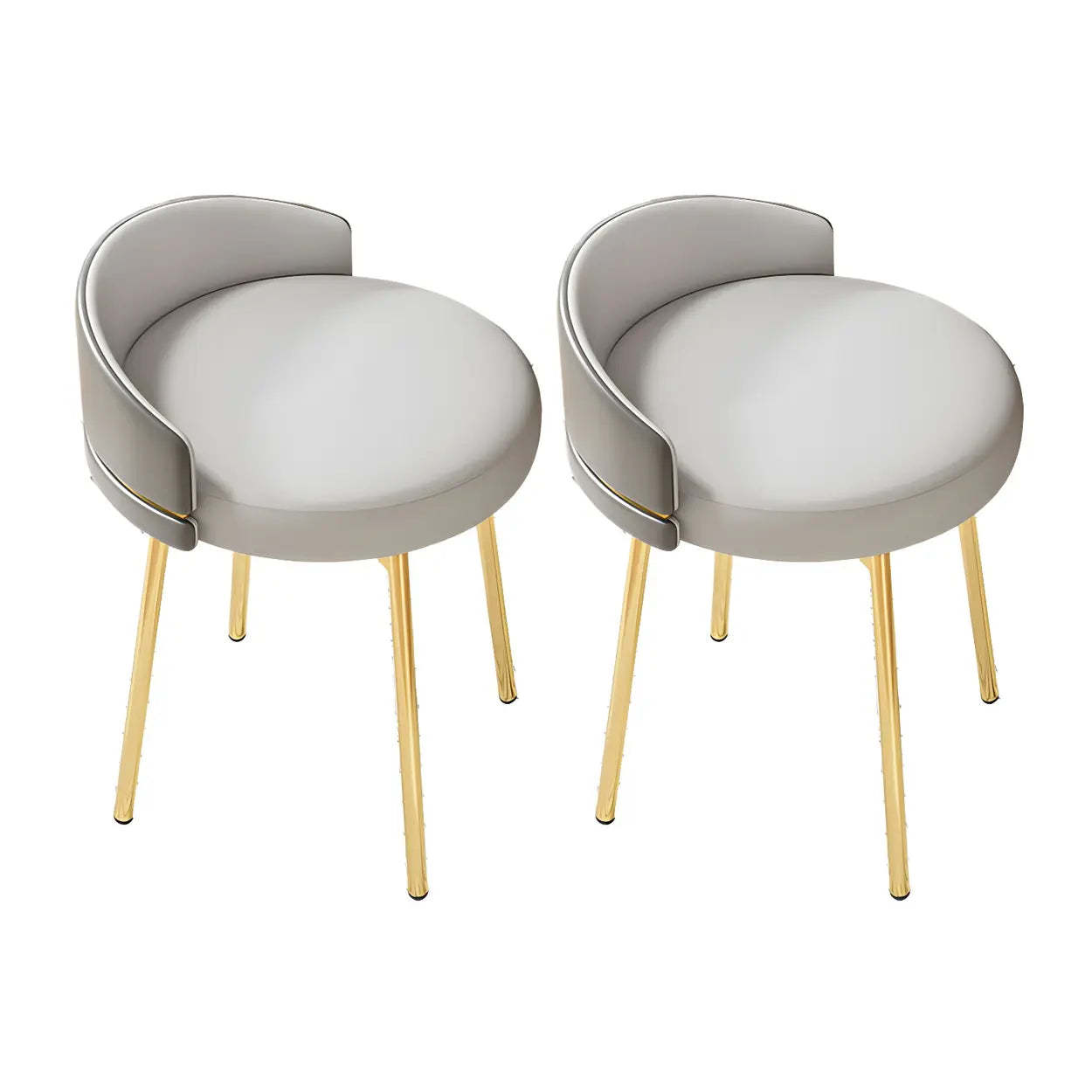Round Leather Vanity Stool with Backrest