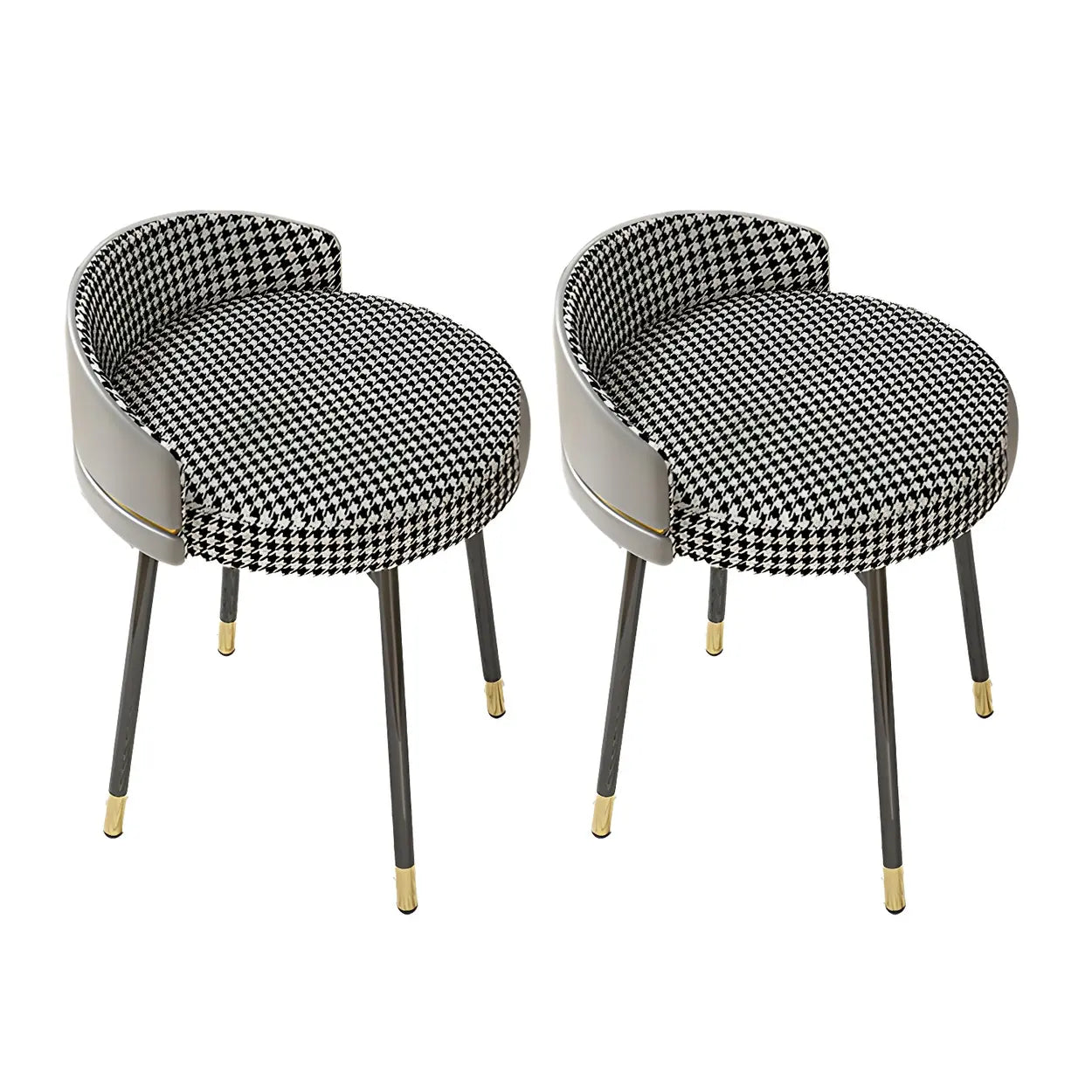 Round Leather Vanity Stool with Backrest