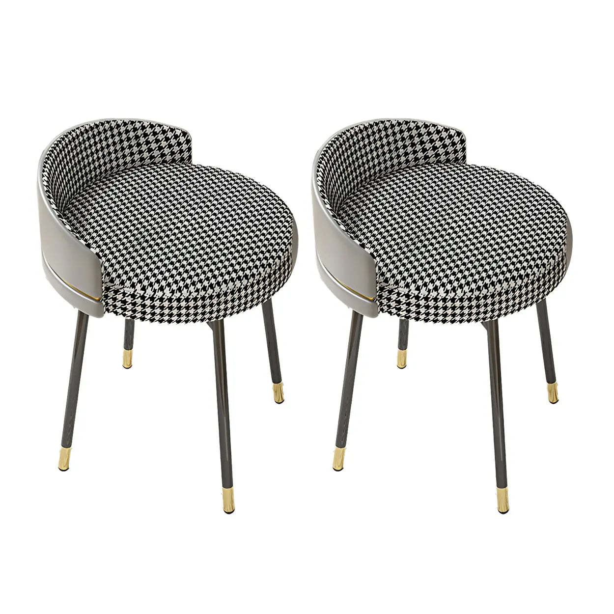 Round Leather Vanity Stool with Backrest