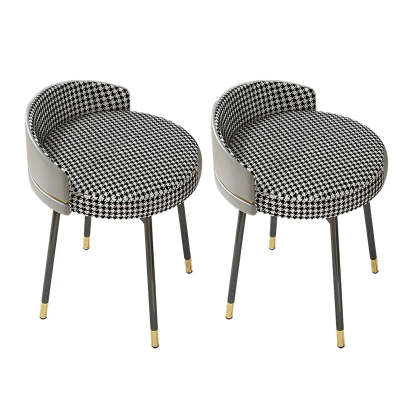 Round Leather Vanity Stool with Backrest