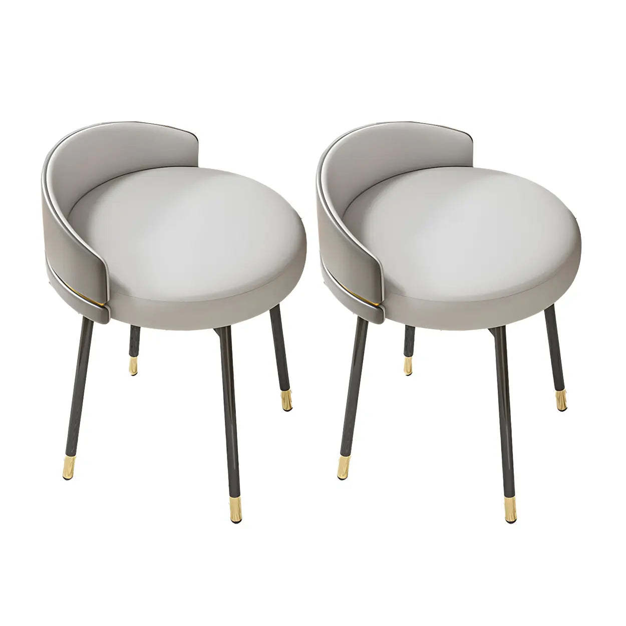 Round Leather Vanity Stool with Backrest