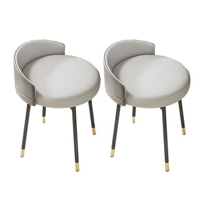 Round Leather Vanity Stool with Backrest