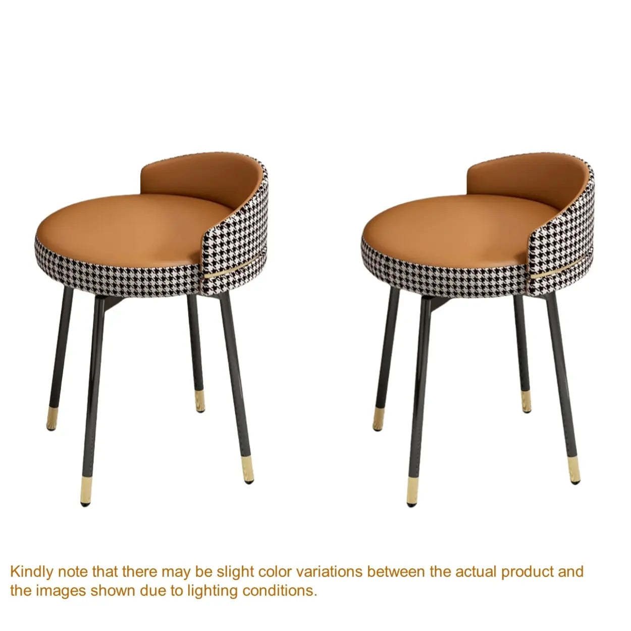 Round Leather Vanity Stool with Backrest