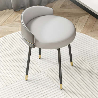 Round Leather Vanity Stool with Backrest