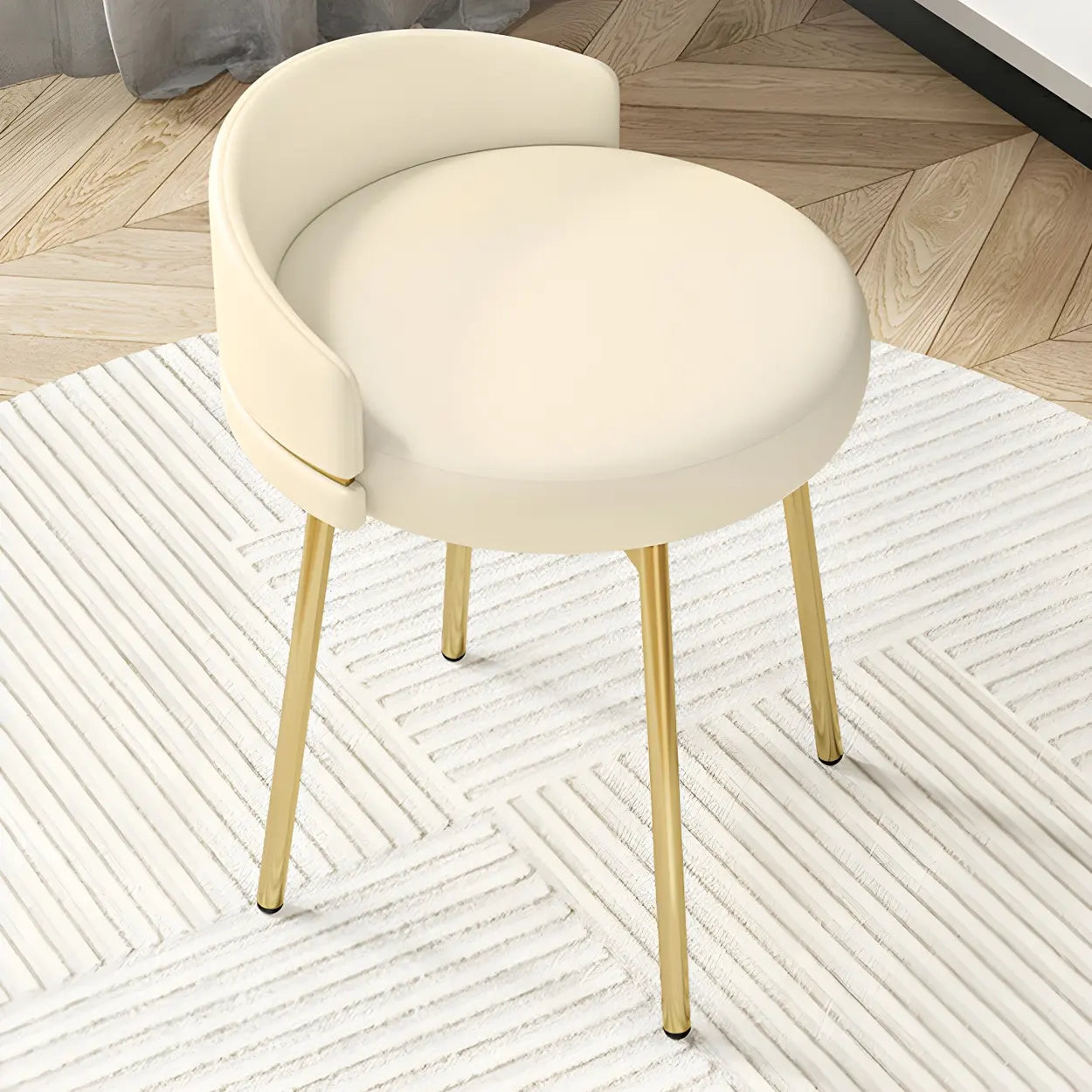 Round Leather Vanity Stool with Backrest