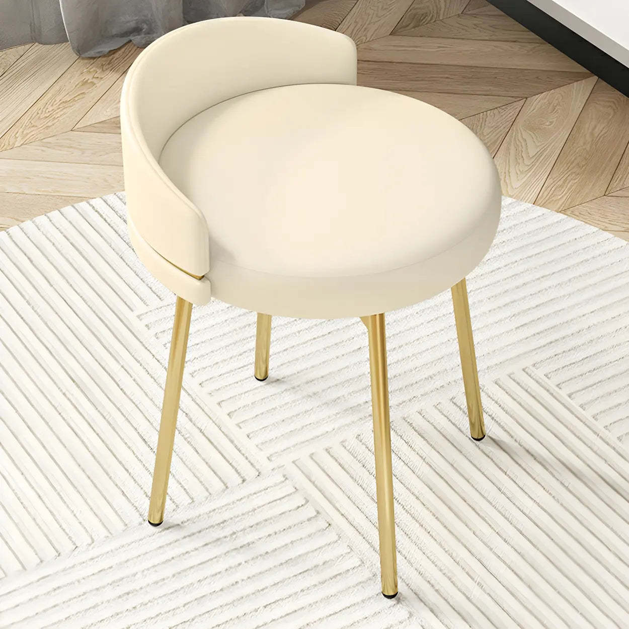 Round Leather Vanity Stool with Backrest