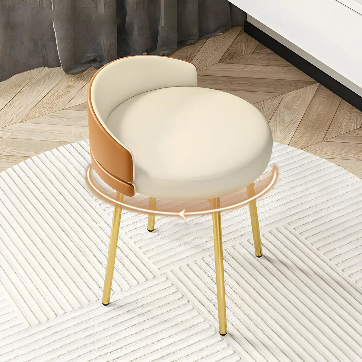 Round Leather Vanity Stool with Backrest