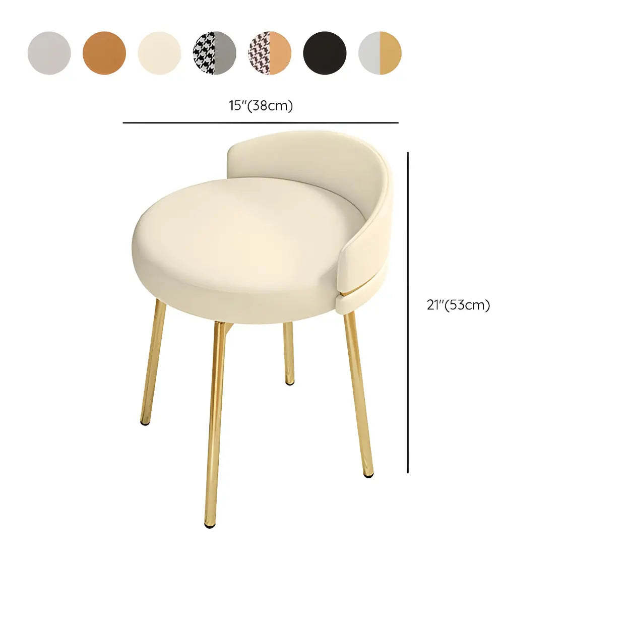 Round Leather Vanity Stool with Backrest