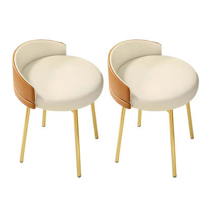 Round Leather Vanity Stool with Backrest