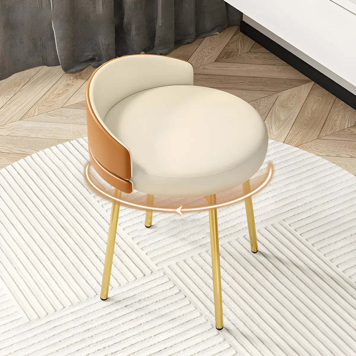 Round Leather Vanity Stool with Backrest