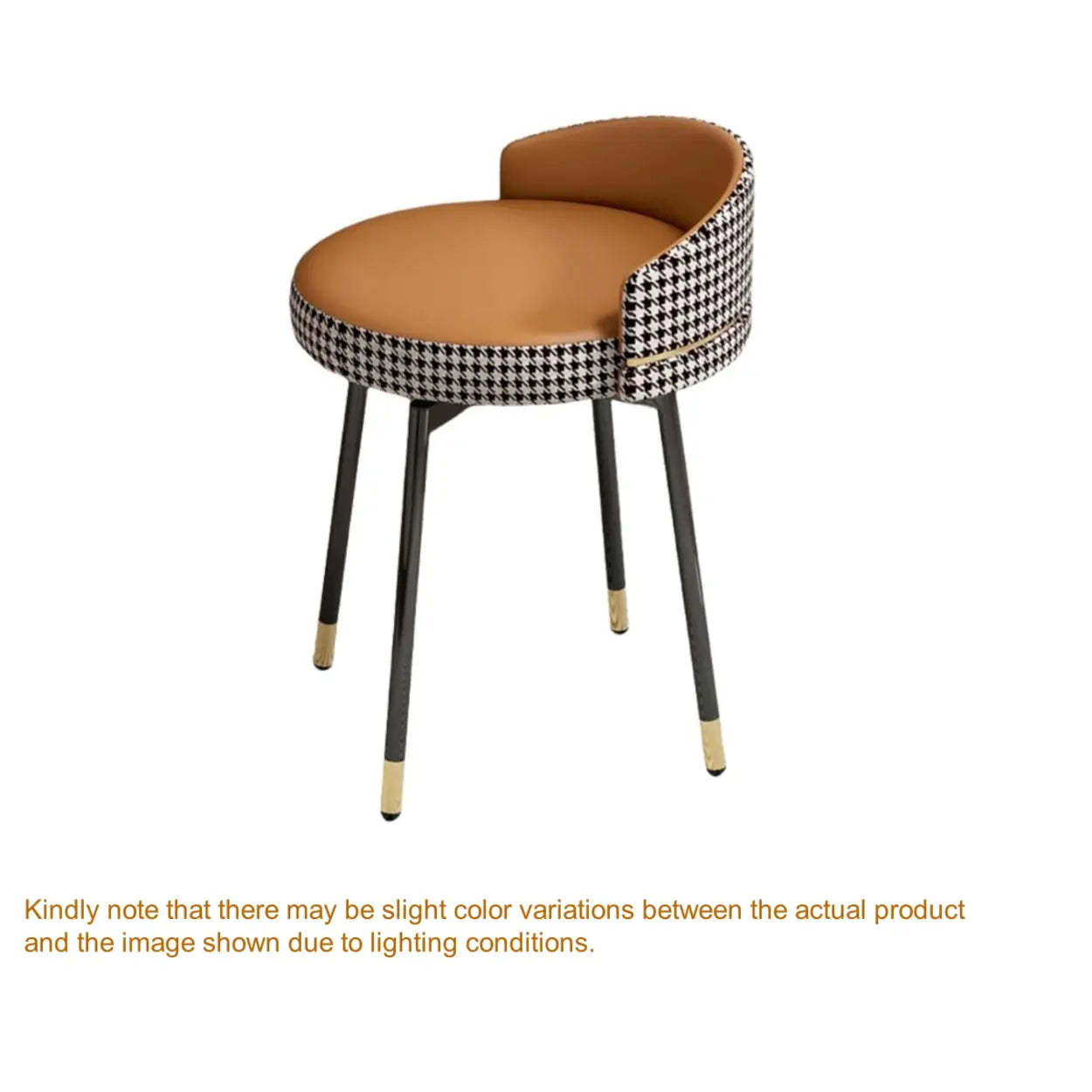 Round Leather Vanity Stool with Backrest