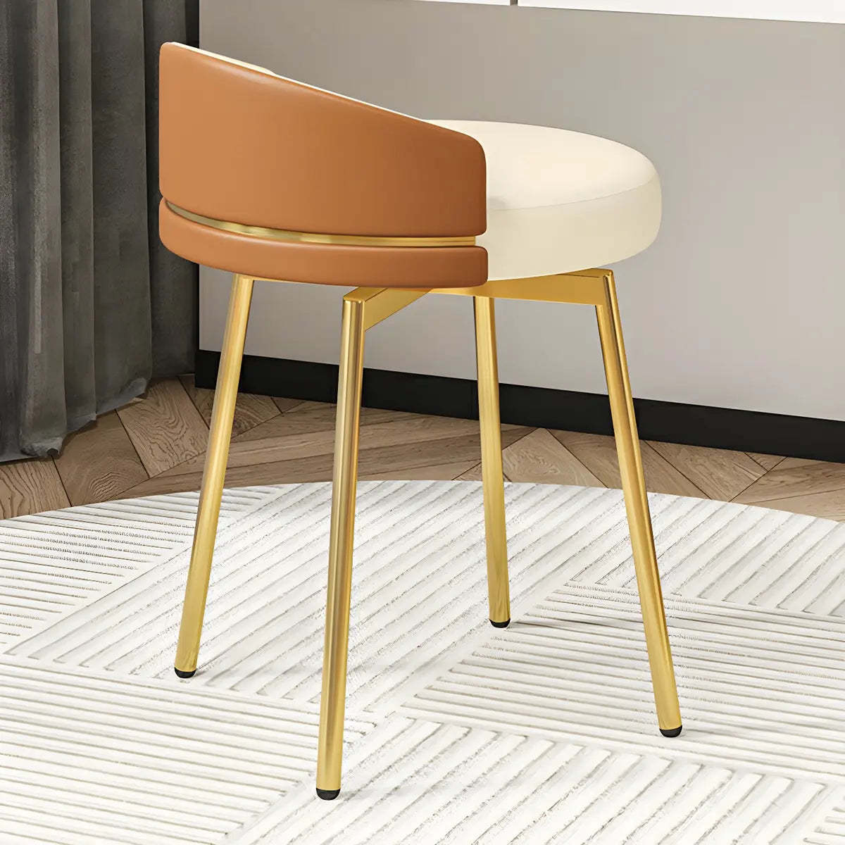 Round Leather Vanity Stool with Backrest