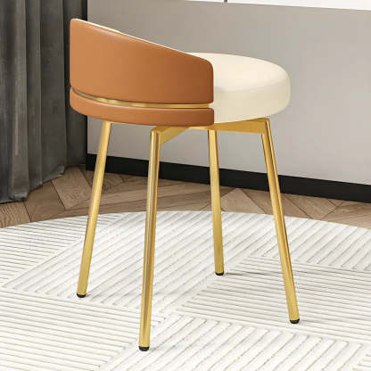 Round Leather Vanity Stool with Backrest