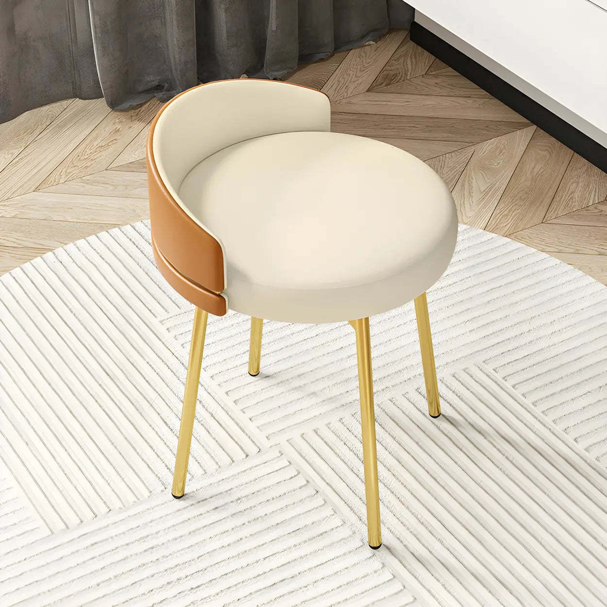 Round Leather Vanity Stool with Backrest