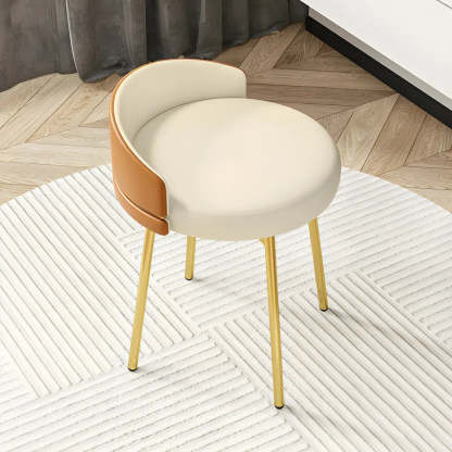 Round Leather Vanity Stool with Backrest