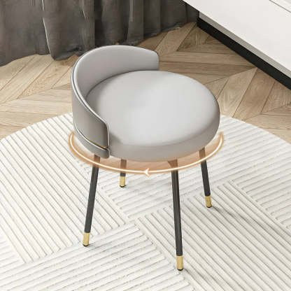 Round Leather Vanity Stool with Backrest