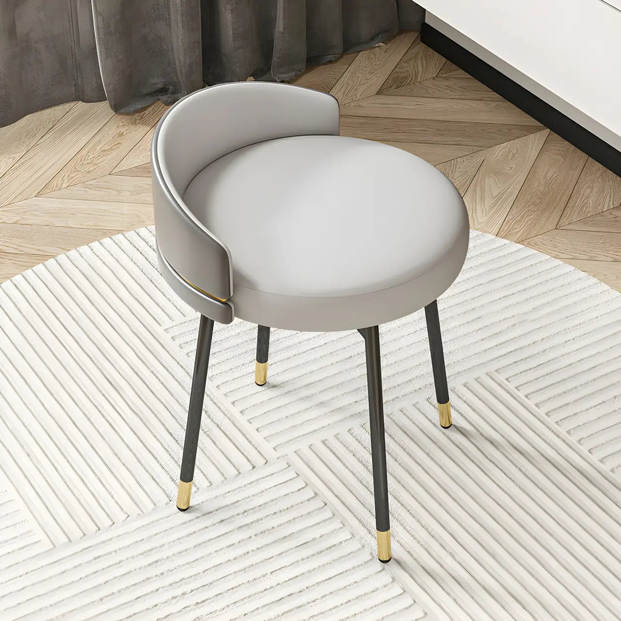 Round Leather Vanity Stool with Backrest
