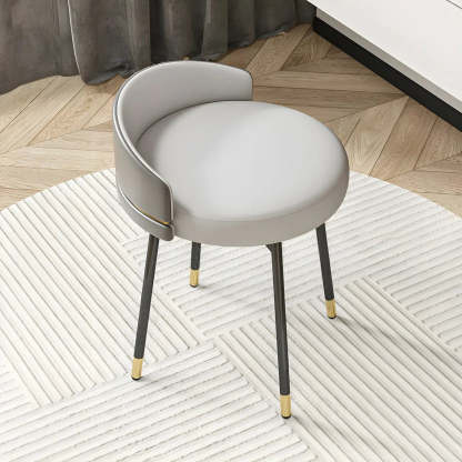 Round Leather Vanity Stool with Backrest